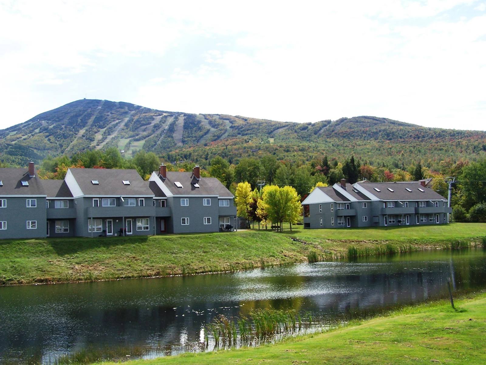 Snowbrook Village and the pond below Sugarloaf mountain